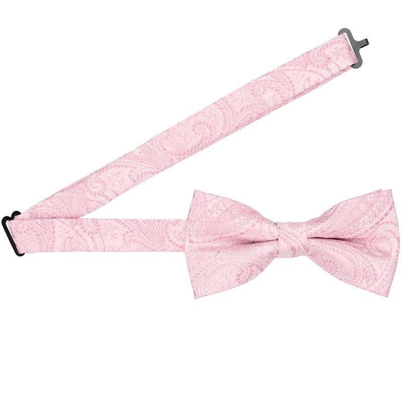 tiemart Pre-Tied Adjustable Band Collar Bow Tie (Pale Pink Clara Paisley) - Image 4